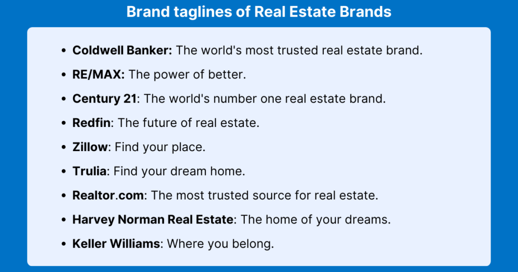 Brand taglines of Real Estate Brands