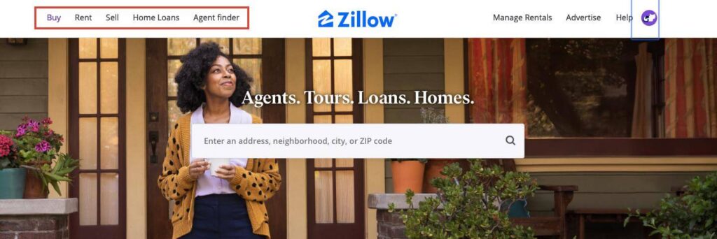 navigation example from zillow